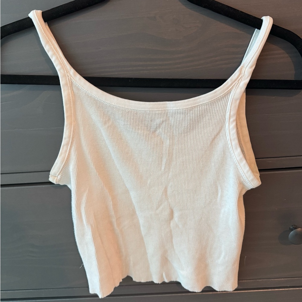 Brandy Melville White Ripped Cropped Tank - Picture 3 of 6